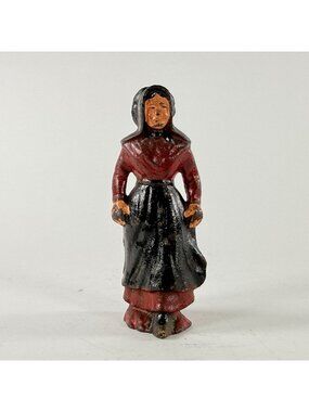 Vintage Cast Iron Amish Woman Figurine Hand-Painted Red & Black Folk Art Style 6